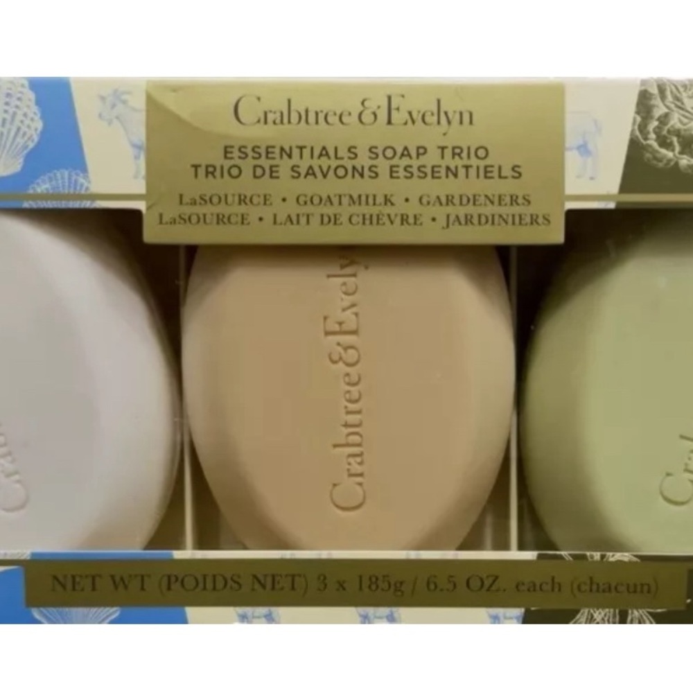 Last one! Crabtree & Evelyn Essentials Soap Trio-La Source Goatmilk 6.5 oz ea